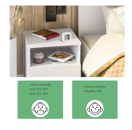 Termometru si higrometru de camera AT PERFORMANCE, Ecran LCD, cu functie de masurare a temperaturii si a umiditatii aerului, Indicator comfort, 3.9x 3.9x1.2 Cm, culoare Alb